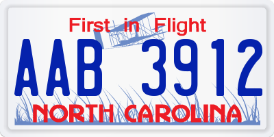 NC license plate AAB3912
