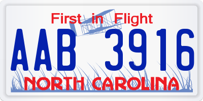 NC license plate AAB3916