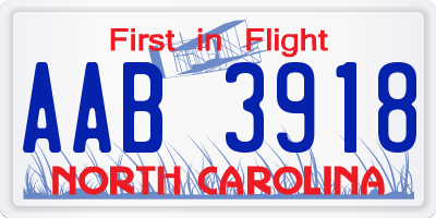NC license plate AAB3918