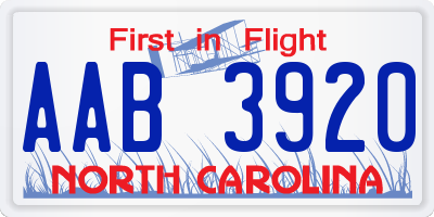 NC license plate AAB3920