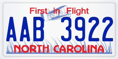 NC license plate AAB3922