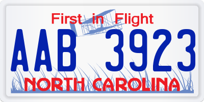 NC license plate AAB3923