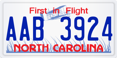 NC license plate AAB3924