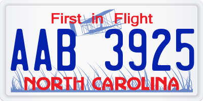 NC license plate AAB3925