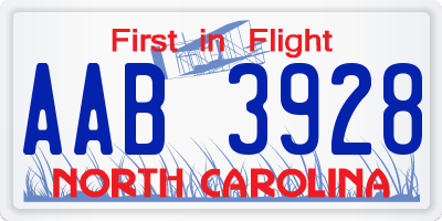 NC license plate AAB3928
