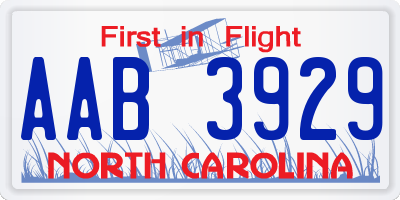 NC license plate AAB3929
