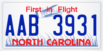 NC license plate AAB3931