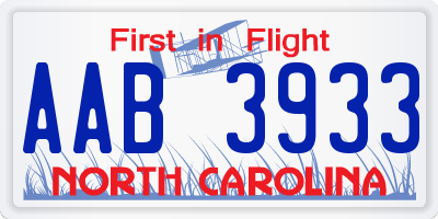 NC license plate AAB3933