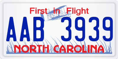 NC license plate AAB3939