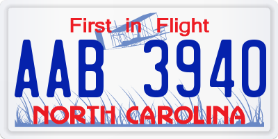 NC license plate AAB3940
