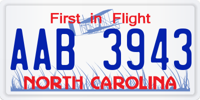 NC license plate AAB3943