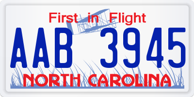 NC license plate AAB3945