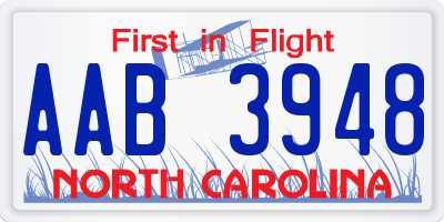 NC license plate AAB3948