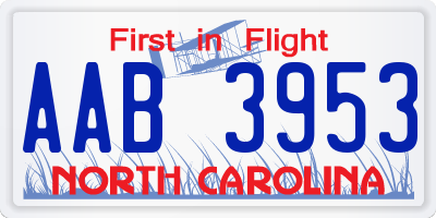 NC license plate AAB3953