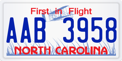 NC license plate AAB3958