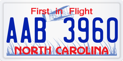 NC license plate AAB3960