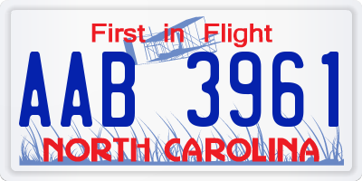 NC license plate AAB3961