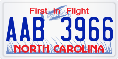 NC license plate AAB3966