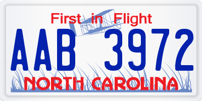 NC license plate AAB3972