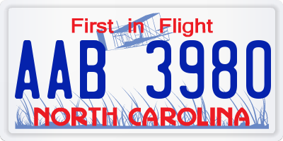NC license plate AAB3980