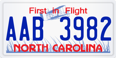 NC license plate AAB3982