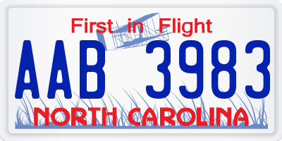 NC license plate AAB3983