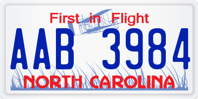 NC license plate AAB3984