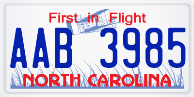 NC license plate AAB3985