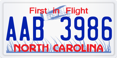 NC license plate AAB3986