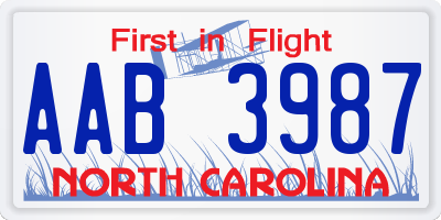 NC license plate AAB3987