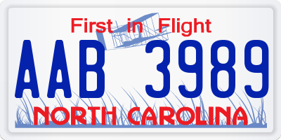 NC license plate AAB3989