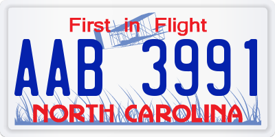 NC license plate AAB3991