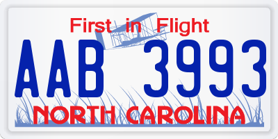 NC license plate AAB3993