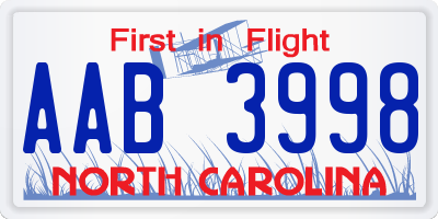 NC license plate AAB3998