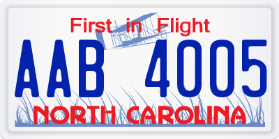 NC license plate AAB4005