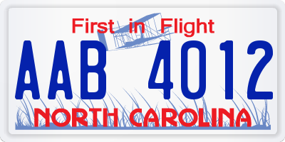 NC license plate AAB4012