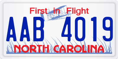 NC license plate AAB4019