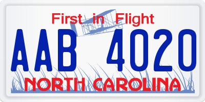 NC license plate AAB4020