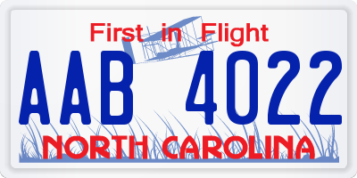 NC license plate AAB4022