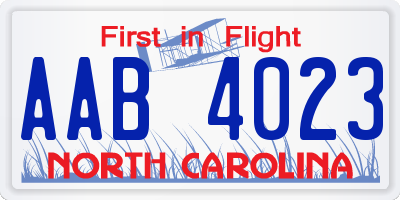 NC license plate AAB4023