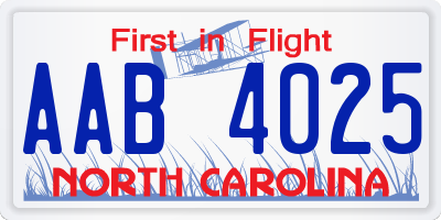 NC license plate AAB4025