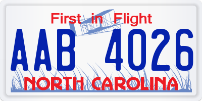 NC license plate AAB4026