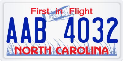 NC license plate AAB4032