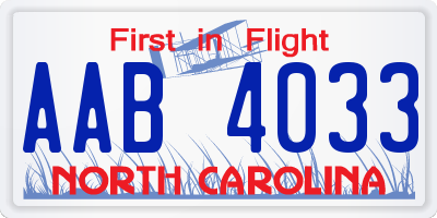 NC license plate AAB4033