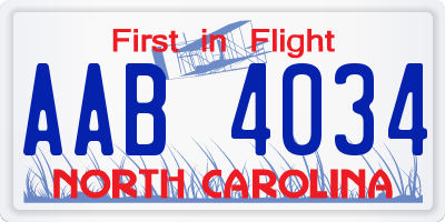 NC license plate AAB4034