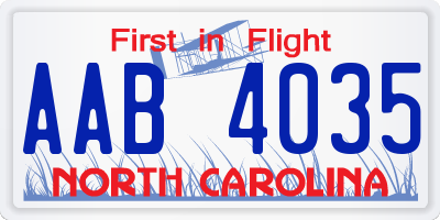 NC license plate AAB4035