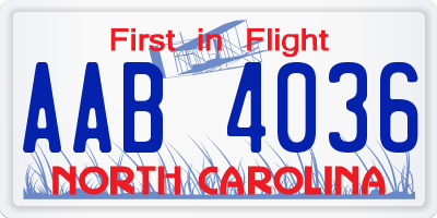 NC license plate AAB4036