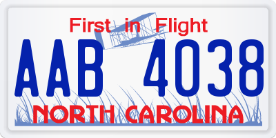 NC license plate AAB4038