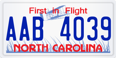 NC license plate AAB4039