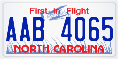 NC license plate AAB4065
